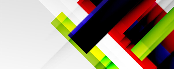 Geometric abstract backgrounds with shadow lines, modern forms, rectangles, squares and fluid gradients. Bright colorful stripes cool backdrops