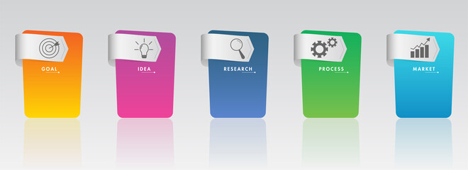 Colorful 5 Steps Business Infographic with Icon on Grey Background for Presentation, Workflow, Process.
