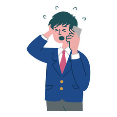 ブレザー　学生　男性　携帯電話　スマホ　焦っている
