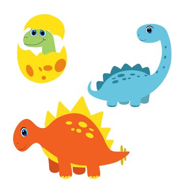 set of cartoon dinosaurs  vector illustration 