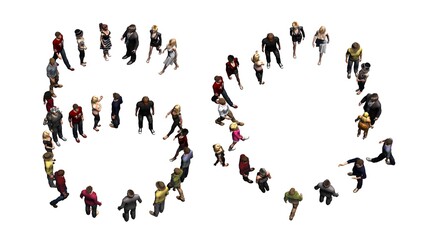 people - arranged in number 60 - without shadow - isolated on white background - 3D illustration