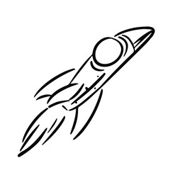 Rocket in doodle style icon.  Isolated vector illustration.