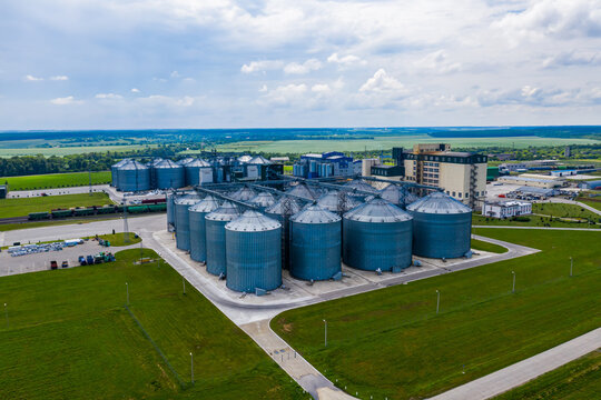 New Factory In Field. View From Above. Ecological Production. Bio Gas Plant. Sustainable Production.