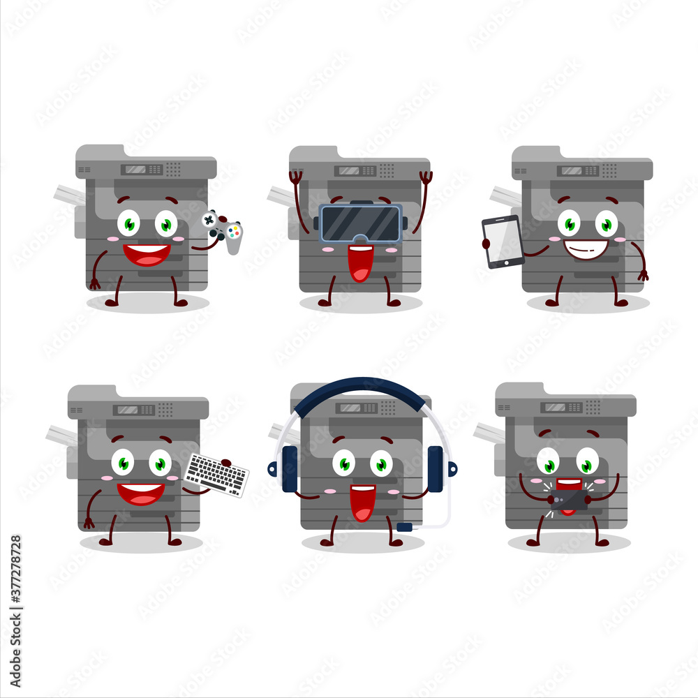 Sticker Office copier cartoon character are playing games with various cute emoticons