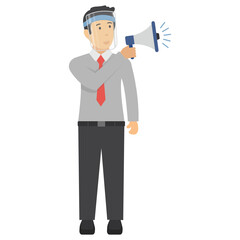entrepreneur announcing new opportunities Concept Vector Design, Executive Standing with Mega Phone Illustration, Person wearing coronavirus medical face shield Sign, New normal Business character 