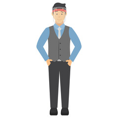 Young businessman wearing medical coronavirus prevention face visor Vector Illustration Design, New normal life Business People on white background, 