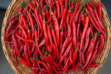ripe juicy hot chili peppers in a basket