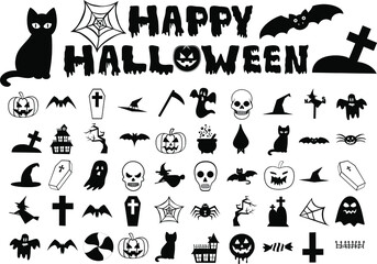 Trick or treat black icons set - halloween