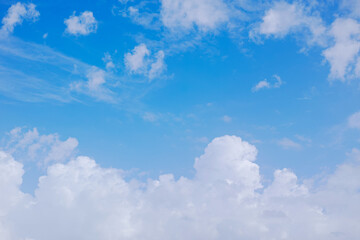 雄大積雲と白い高層の雲が浮かぶ青空