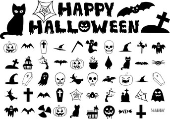 Naklejka premium Trick or treat black icons set - halloween