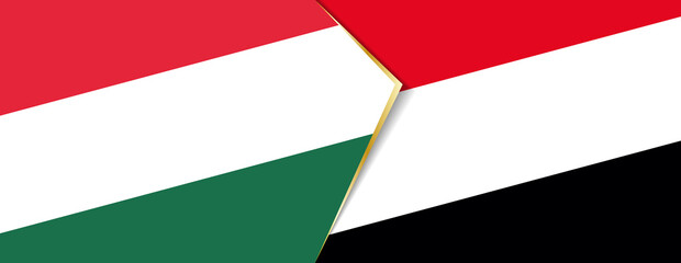Hungary and Yemen flags, two vector flags.