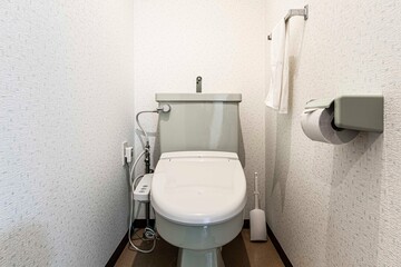 Modern automatic toilet In a small toilet in a wooden house