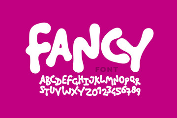 Playful kids style font design, alphabet letters and numbers vector illustration