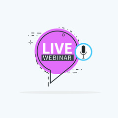 Live Webinar Button, icon, emblem label Vector illustration flat linear badge and banner, scroll, sticker, ribbon, embem, background, poster.