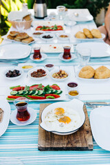 Turkish breakfast with sunny side up eggs