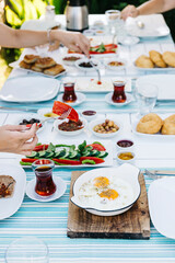 Turkish breakfast with sunny side up eggs