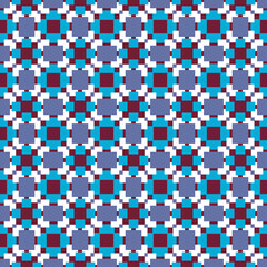 Vector seamless pattern texture background with geometric shapes, colored in red, blue, violet, white colors.