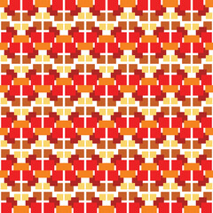 Vector seamless pattern texture background with geometric shapes, colored in red, orange, brown, yellow, white colors.