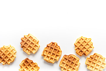 Traditional belgian waffles on marble table background top view mockup