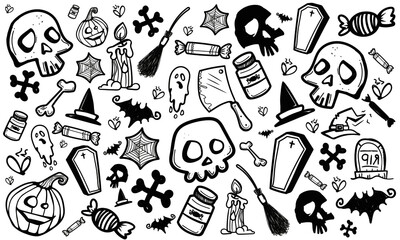 Obraz premium HALLOWEEN ILLUSTRATIONS BLACK AND WHITE