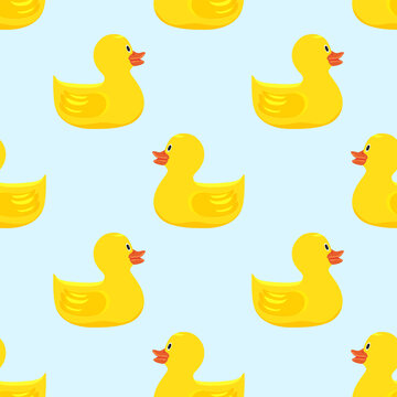 Ducklings, seamless pattern. Yellow cheerful ducklings. Vector, flat seamless background.