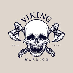Head Skull With Axe Illustrations for merchandise logo and clothingline