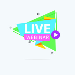 Live Webinar Button, icon, emblem label Vector illustration flat linear badge and banner, scroll, sticker, ribbon, embem, background, poster.