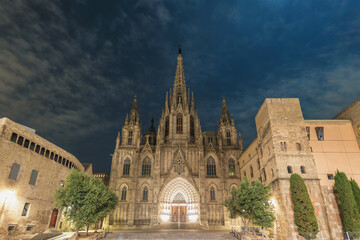 Fototapeta na wymiar Barcelona Spain, city skyline night at Barcelona Cathedral empty nobody