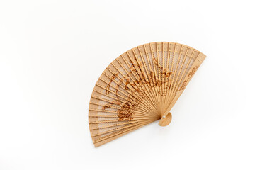 The concept Bamboo fan on white background top view copy space