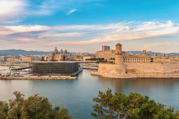 Fototapeta na wymiar Marseille France city skyline at Vieux Port