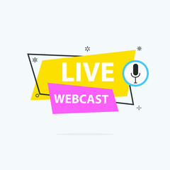 Live Webinar Button, icon, emblem label Vector illustration flat linear badge and banner, scroll, sticker, ribbon, embem, background, poster.
