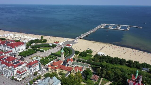 Aerial view of Sopot Molo sea pier in Poland