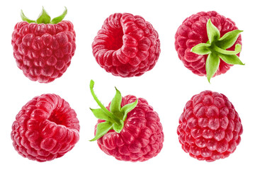 Set of raspberries isolated on white background