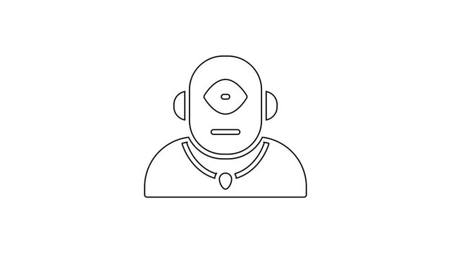 Black line Cyclops icon isolated on white background. 4K Video motion graphic animation.