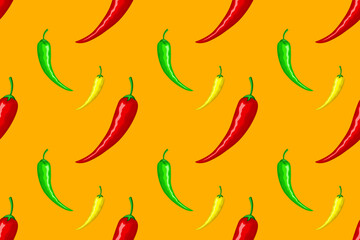Mexican hot pepper. Seamless ornament, pattern, background and template. Vector square white background