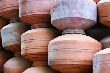 Collection of clay pots made from mud also known as Matka. Clay pots are used since ancient times and can be found in Indian subcontinent.