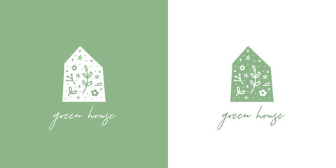 Green house logo. Ecological template.  Vector illustration - 377292186