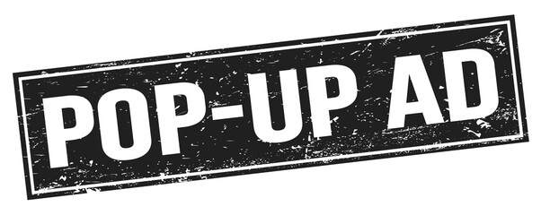 Fototapeta premium POP-UP AD text on black grungy rectangle stamp.