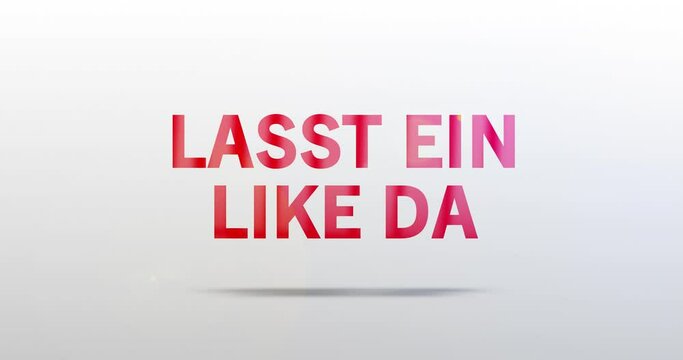 Lasst ein Like da. Partikel Logo. Text Animation. Rotes Wort auf grauem Hintergrund. Hochwertiges Intro