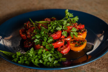 appetizer of grilled vegetables and parsley