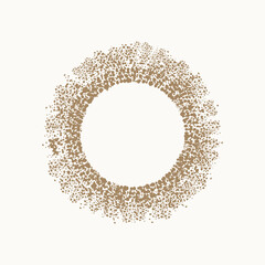 Round dots frame with empty space for your text. Frame made of gold spots or dots of various size. Abstract background.
