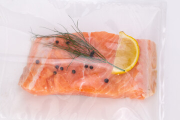fresh salmon fillet in bag ready for sous vide
