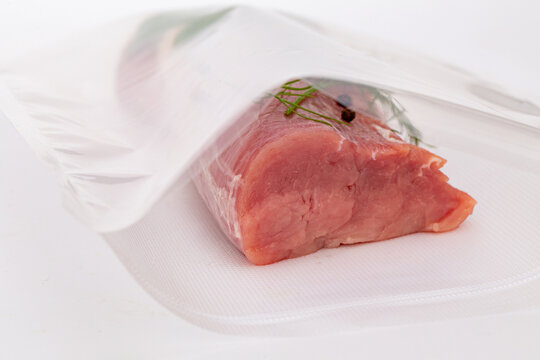 Raw Pork Tenderloin In Bag Ready For Sous Vide