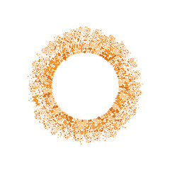 Round dots frame with empty space for your text. Frame made of orange spots and dots of various size. Circle shape.