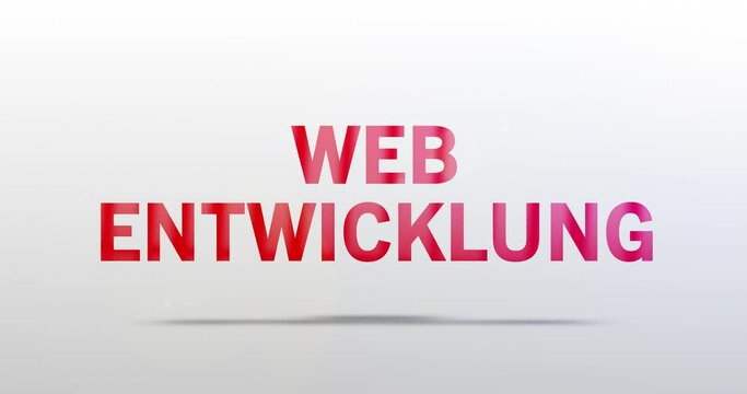 Web Entwicklung. Partikel Logo. Text Animation. Rotes Wort auf grauem Hintergrund. Hochwertiges Intro