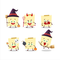 Halloween expression emoticons with cartoon character of pale yellow sticky notes