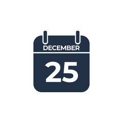Flat vector calendar icon with the date 25th december.