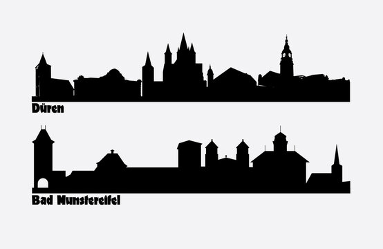 Skyline of two German cities Duren and Bad Munstereifel.