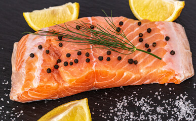fresh salmon steak with lemon