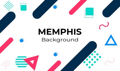 Vector white memphis background with abstract shapes design. White, blue, green, red. pink, and black color. Good for any background, banner, web, poster